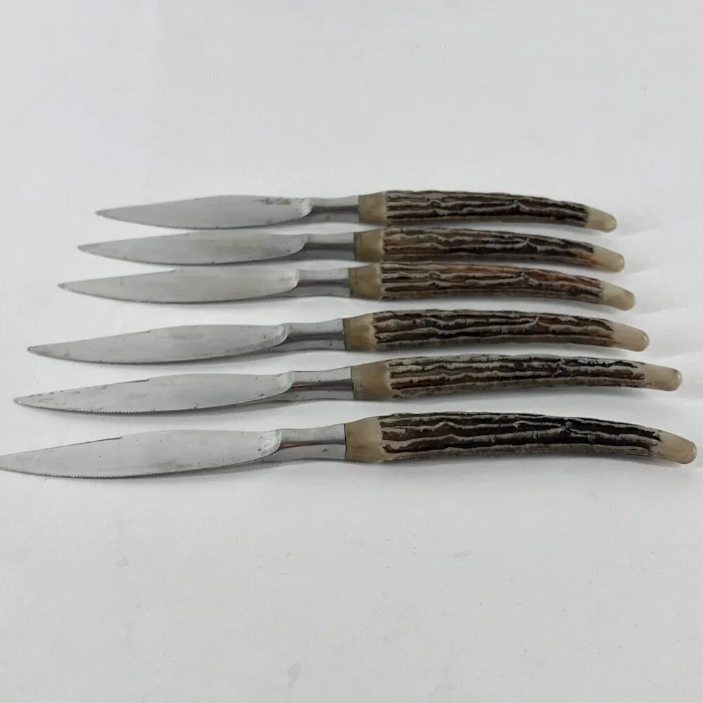 Vintage Hull Faux Horn Stag Antler Knives Set Of 6
